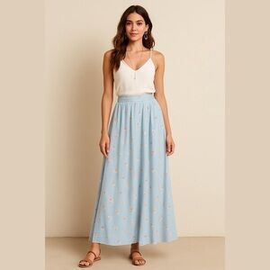 VTG Maxou Icy Blue Floral Maxi Womens Skirt Size 2X Cottagecore Coquette Boho